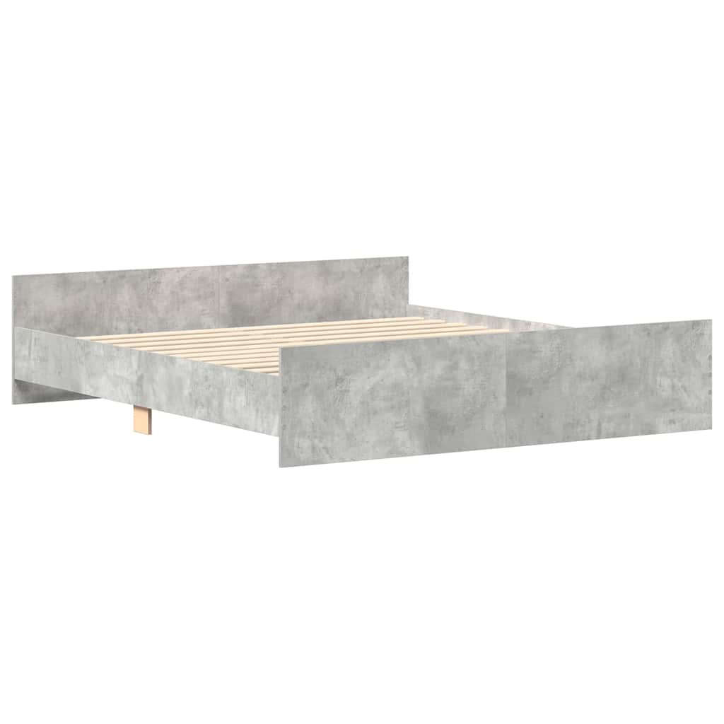 Okvir kreveta s uzglavljem i podnožjem boja betona 200x200 cm