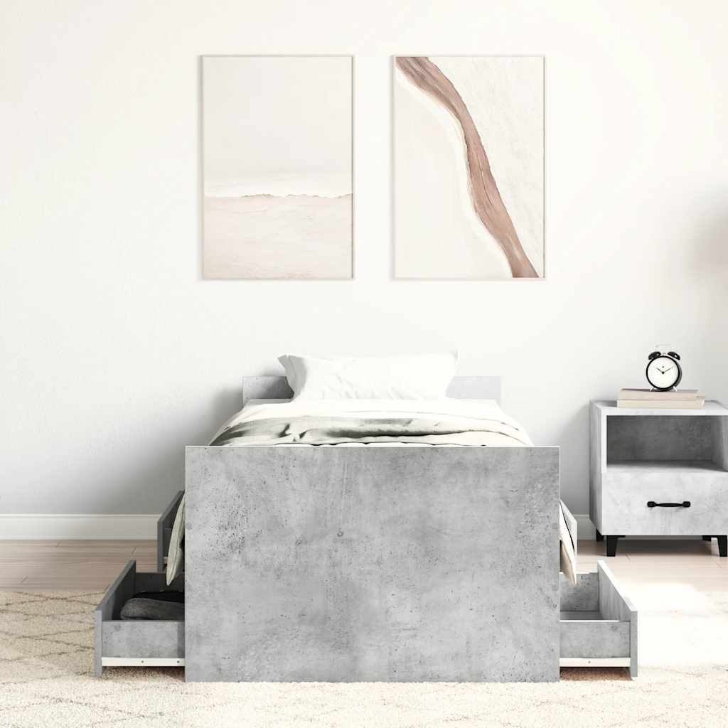 Okvir kreveta s uzglavljem i podnožjem boja betona 100 x 200 cm