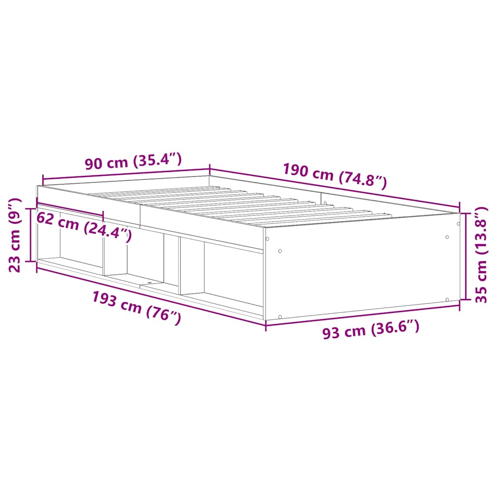 Okvir kreveta boja dimljenog hrasta 90 x 190 cm