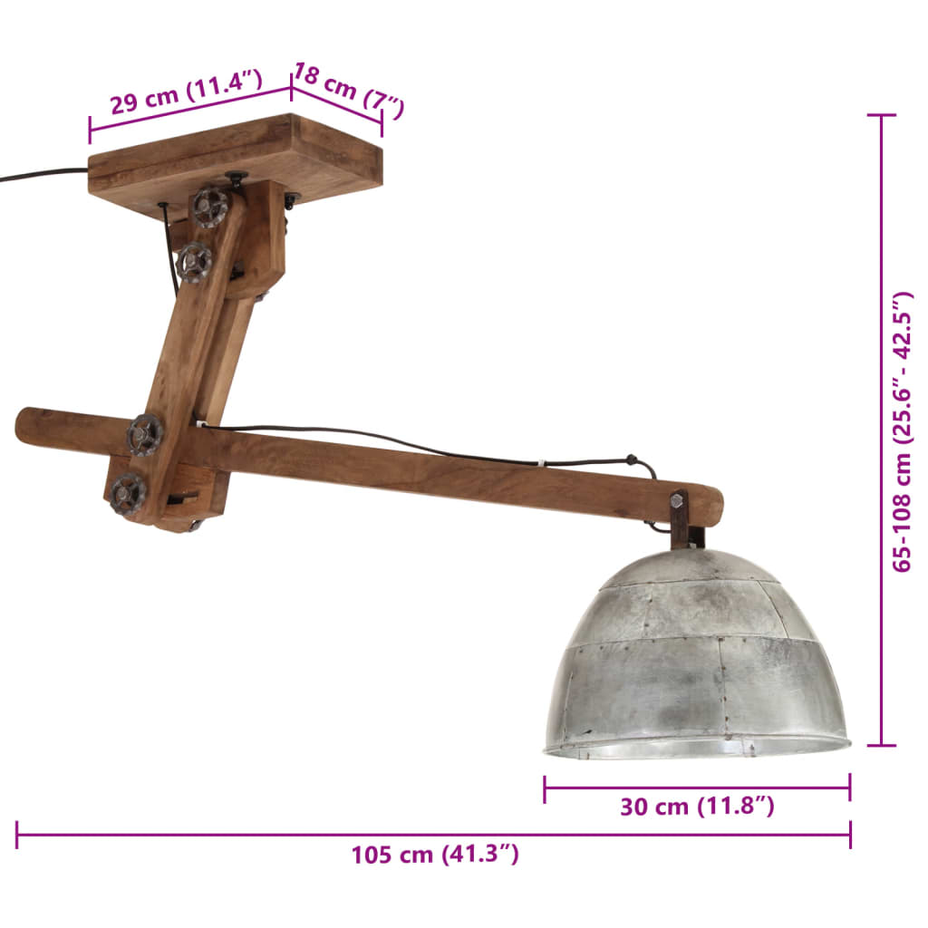 Stropna svjetiljka 25 W vintage srebrna 105x30x65-108 cm E27