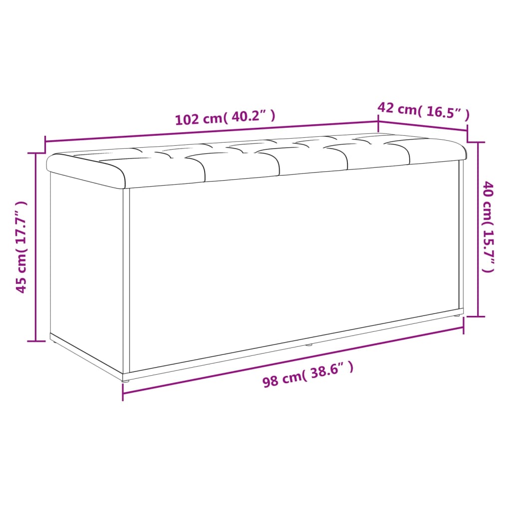 Klupa za pohranu boja hrasta 102x42x45 cm od konstruiranog drva