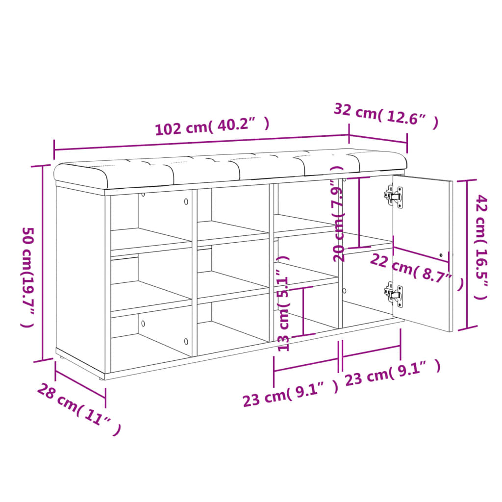 Klupa za cipele boja dimljenog hrasta 102 x 32 x 50 cm drvena