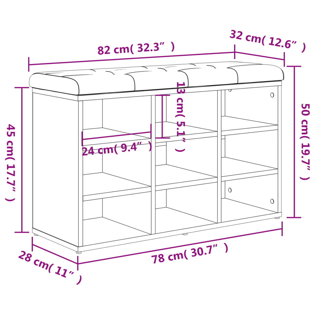 Klupa za cipele Sonoma hrast 82x32x50 cm Konstruirano drvo