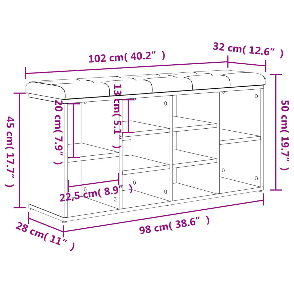 Klupa za cipele boja hrasta 102 x 32 x 50 cm konstruirano drvo