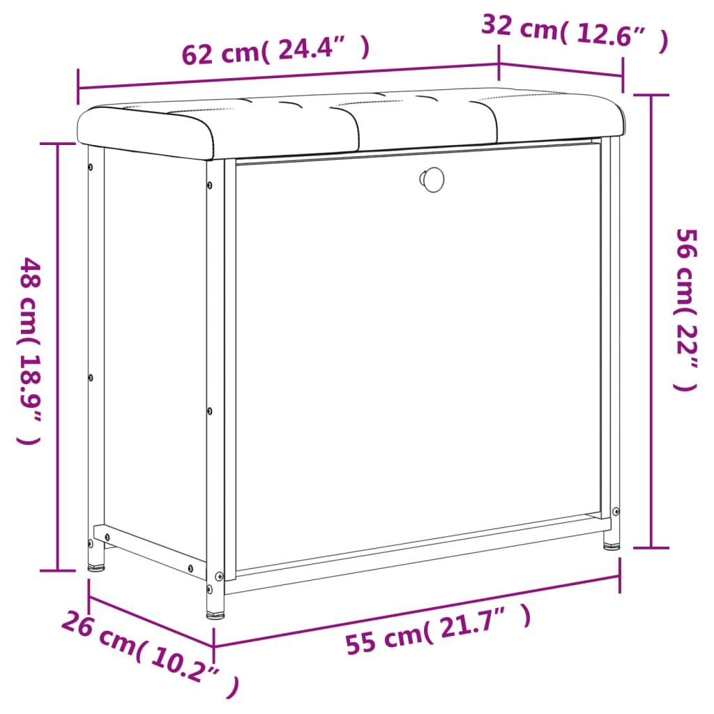 Klupa za cipele s preklopnom ladicom boja hrasta 62x32x56 cm