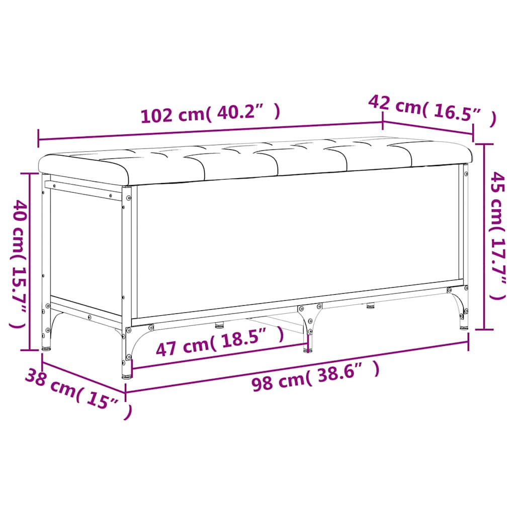 Klupa za pohranu crna 102 x 42 x 45 cm od konstruiranog drva
