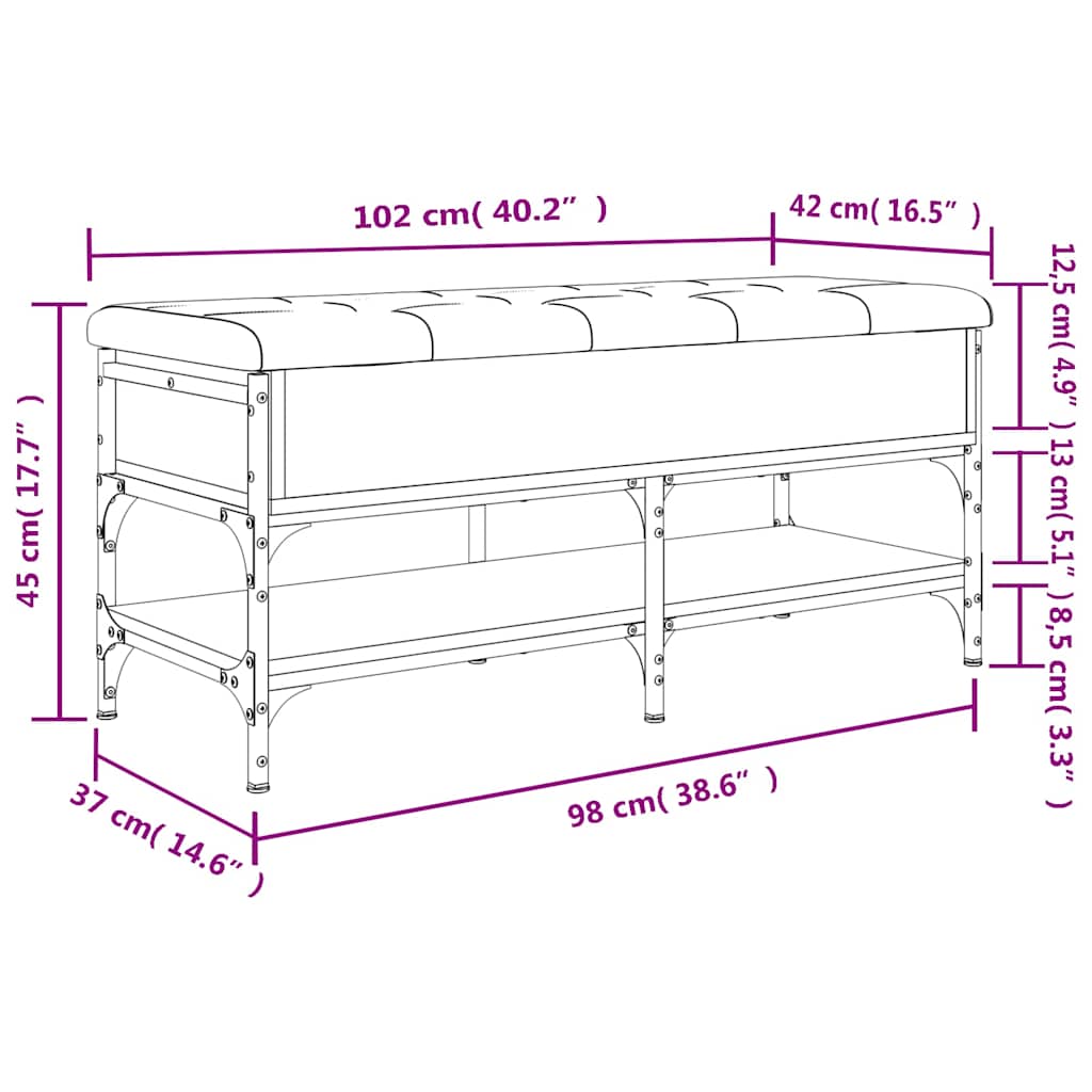 Klupa za cipele siva boja hrasta 102x42x45 cm konstruirano drvo