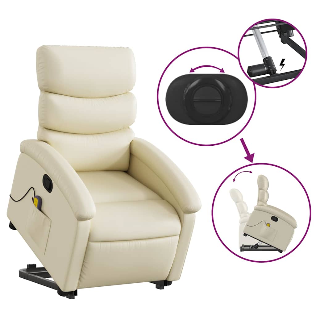 Masažni naslonjač na podizanje od umjetne kože krem