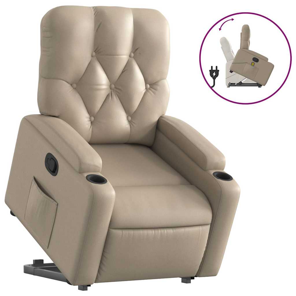 Naslonjač na podizanje od umjetne kože boja cappuccina
