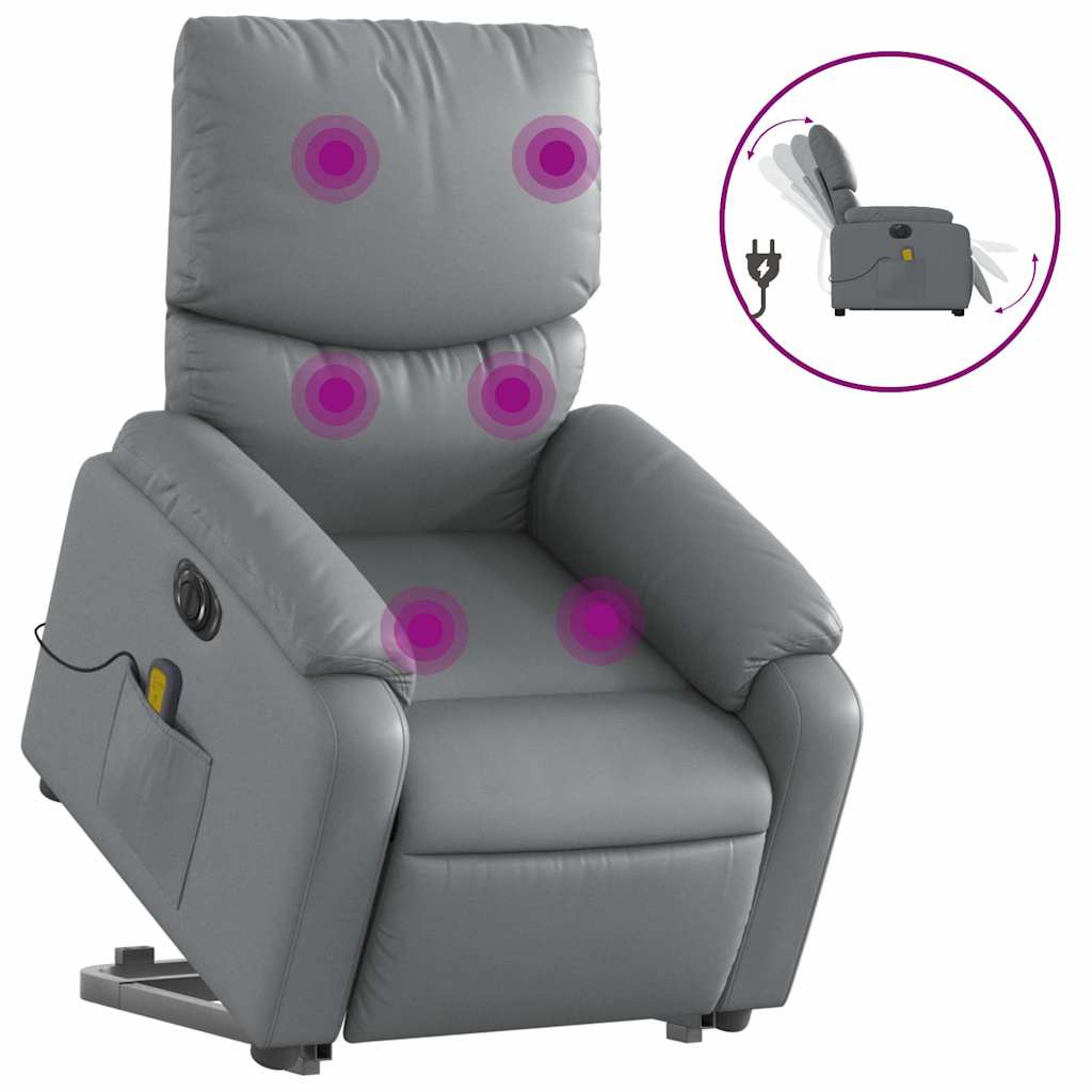Električni masažni naslonjač na podizanje od umjetne kože siva