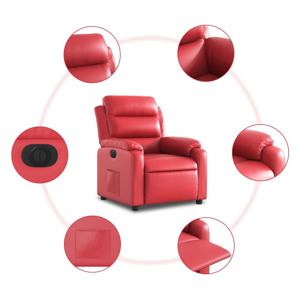 Električni naslonjač od umjetne kože crveni