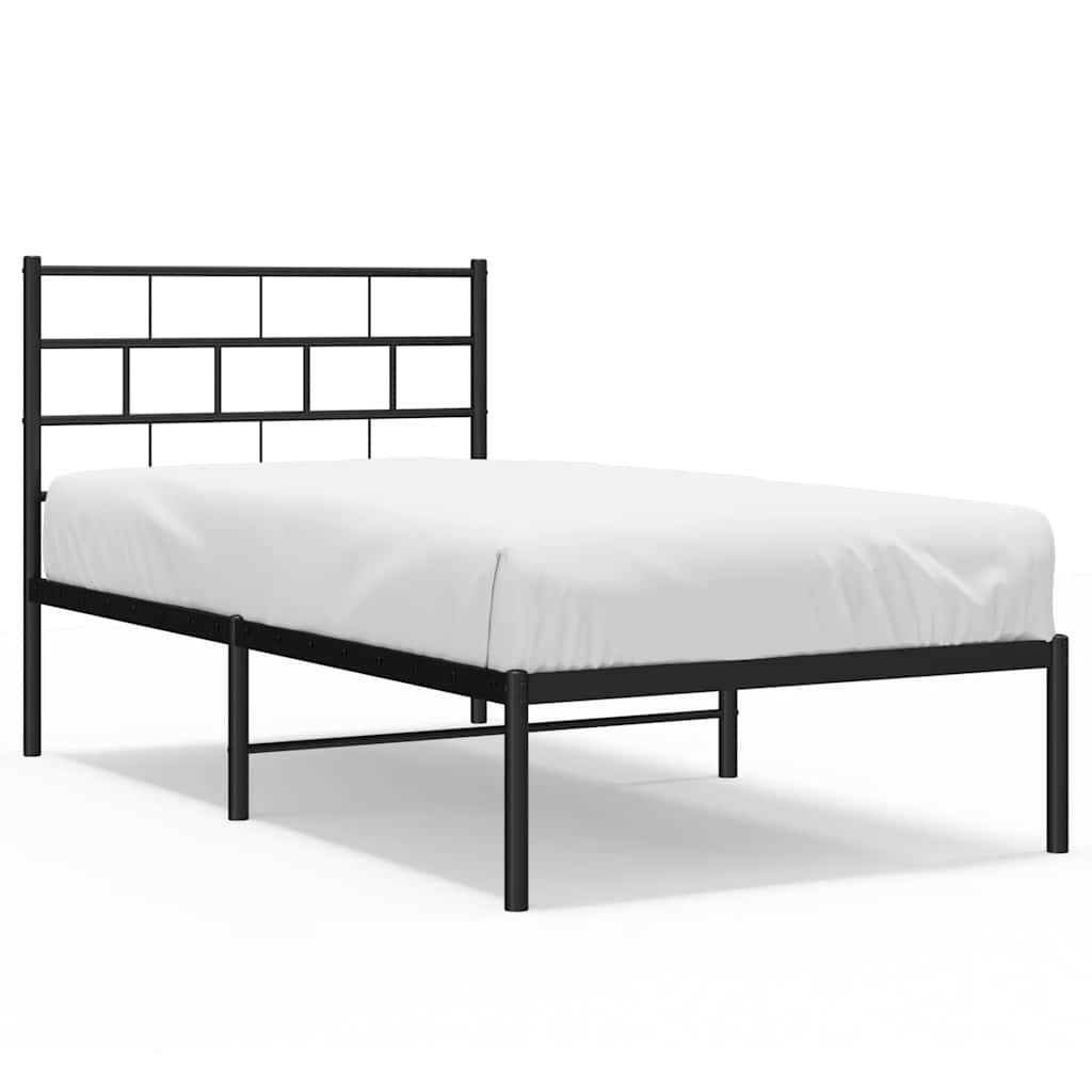Metalni okvir za krevet s uzglavljem crni 100x190 cm