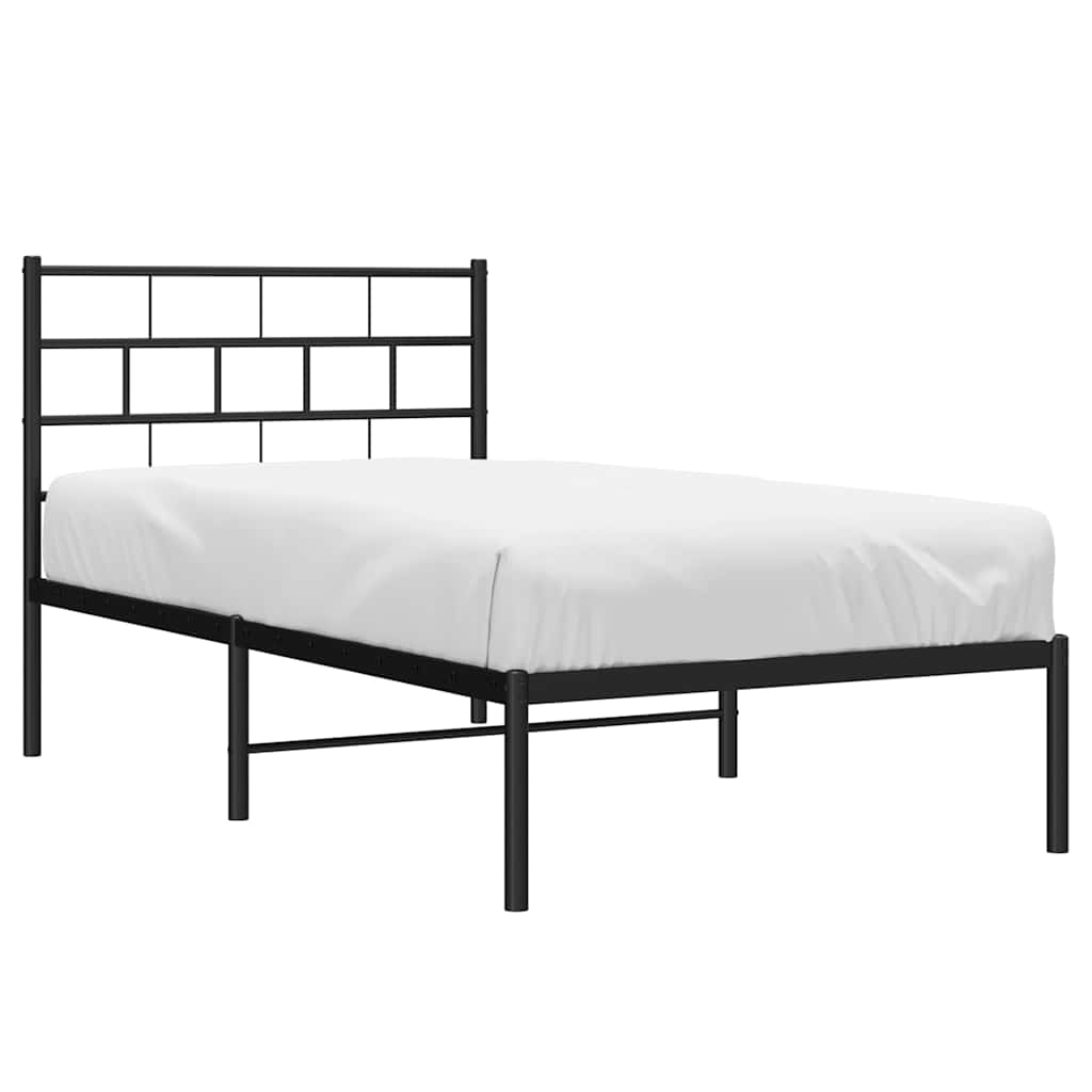 Metalni okvir za krevet s uzglavljem crni 100x190 cm