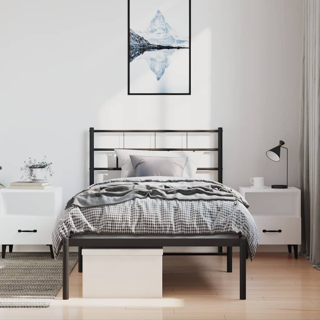 Metalni okvir za krevet s uzglavljem crni 100x190 cm