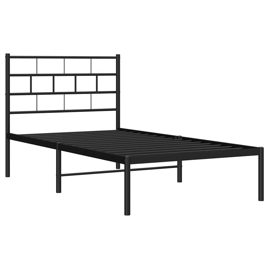 Metalni okvir za krevet s uzglavljem crni 100x190 cm