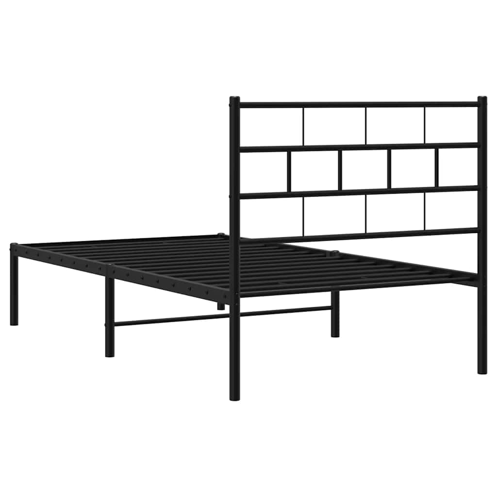 Metalni okvir za krevet s uzglavljem crni 100x190 cm