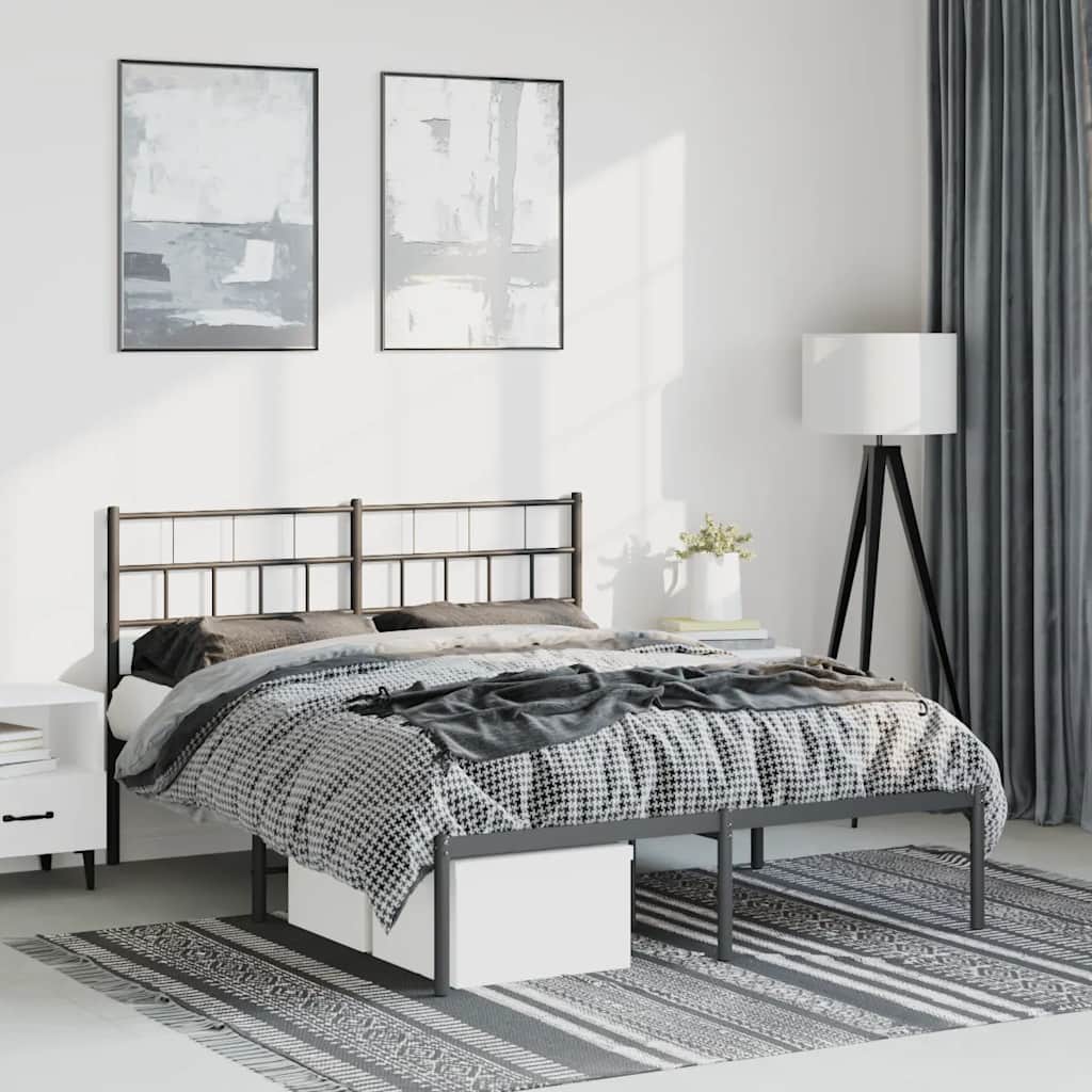 Metalni okvir za krevet s uzglavljem crni 135x190 cm