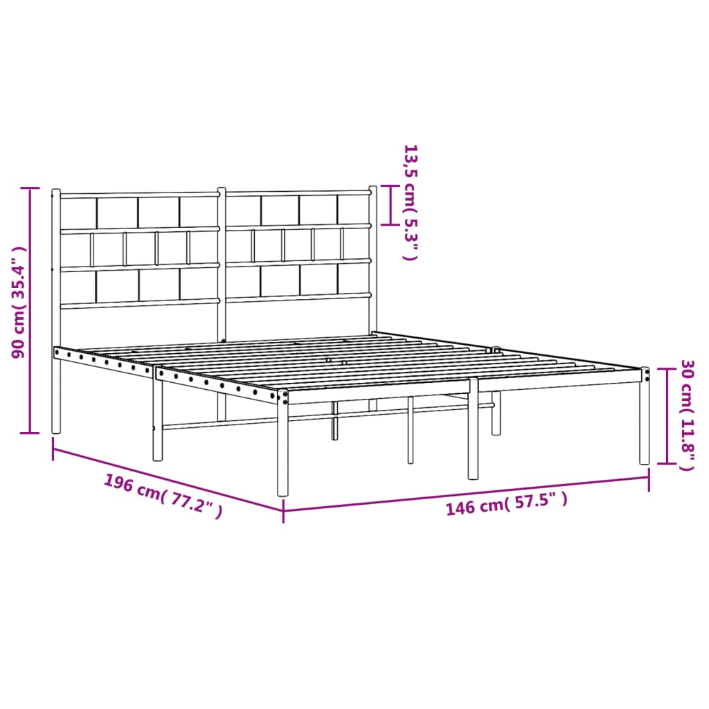 Metalni okvir za krevet s uzglavljem crni 140x190 cm