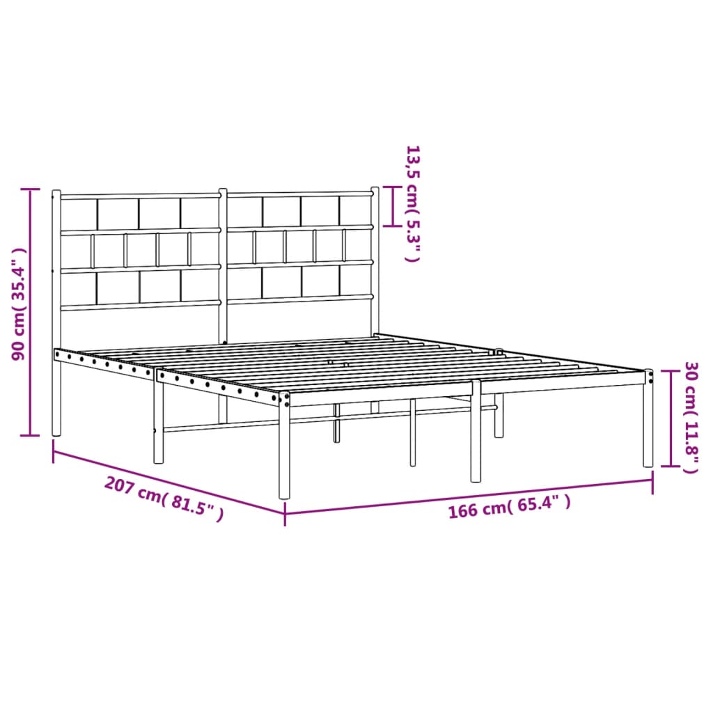 Metalni okvir za krevet s uzglavljem crni 160x200 cm