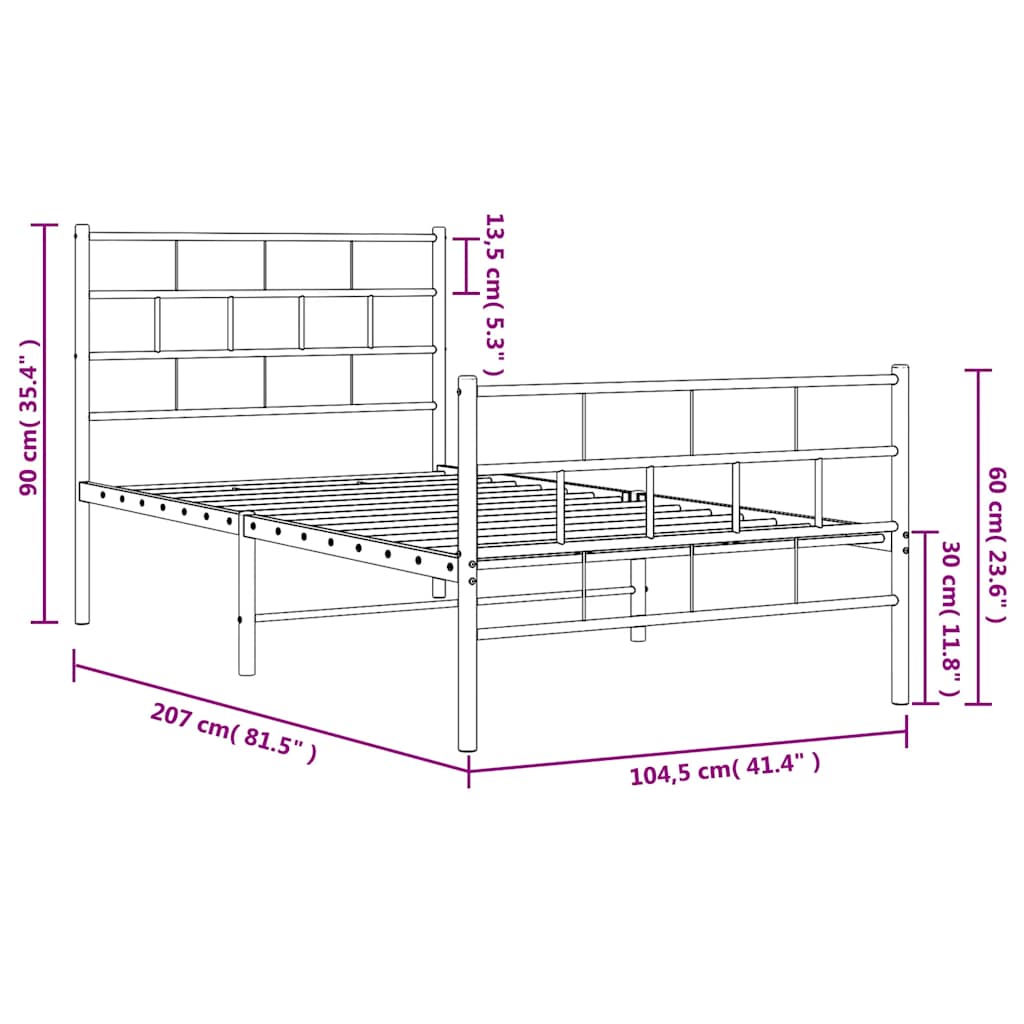 Metalni okvir kreveta uzglavlje i podnožje crni 100x200 cm