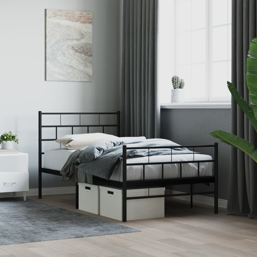 Metalni okvir kreveta uzglavlje i podnožje crni 107x203 cm