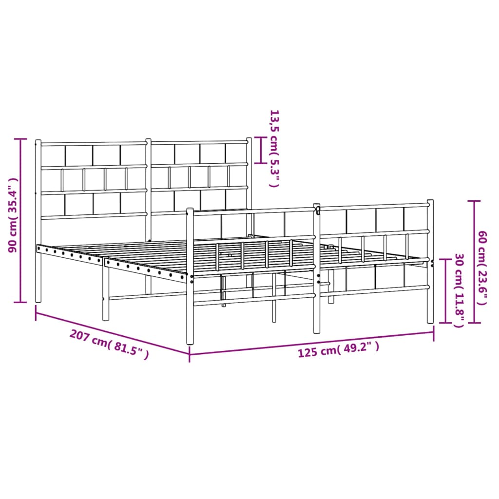 Metalni okvir kreveta uzglavlje i podnožje crni 120x200 cm