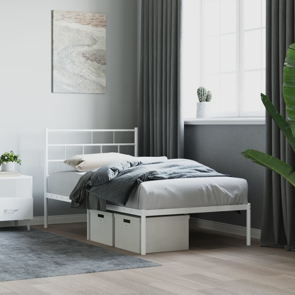 Metalni okvir krevet bez madraca s uzglavljem bijeli 75x190 cm