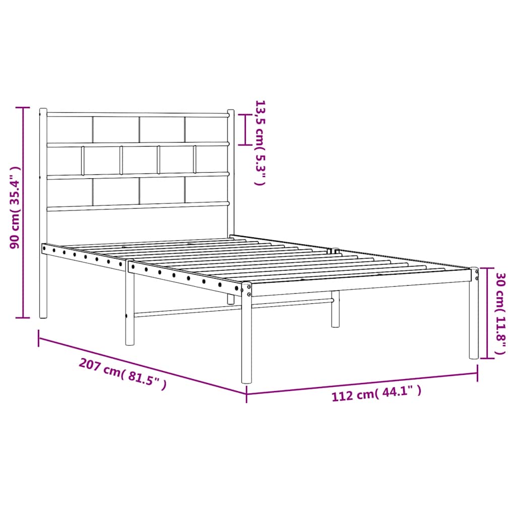 Metalni okvir za krevet s uzglavljem bijeli 107x203 cm