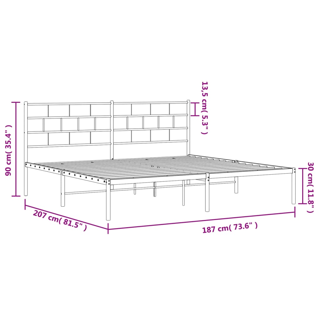 Metalni okvir za krevet s uzglavljem bijeli 180x200 cm