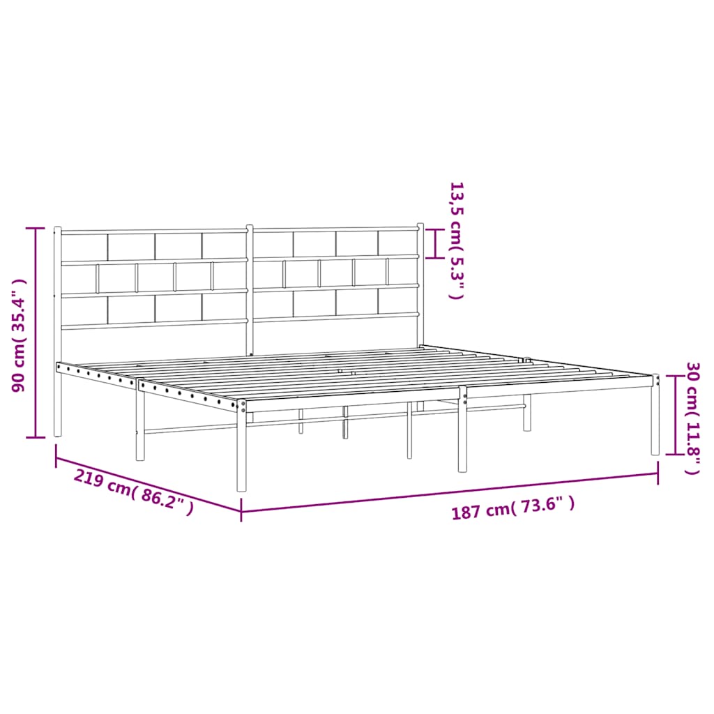 Metalni okvir za krevet s uzglavljem bijeli 183x213 cm