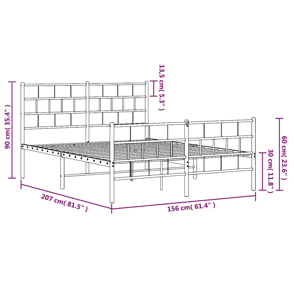 Metalni okvir kreveta uzglavlje i podnožje bijeli 150 x 200 cm