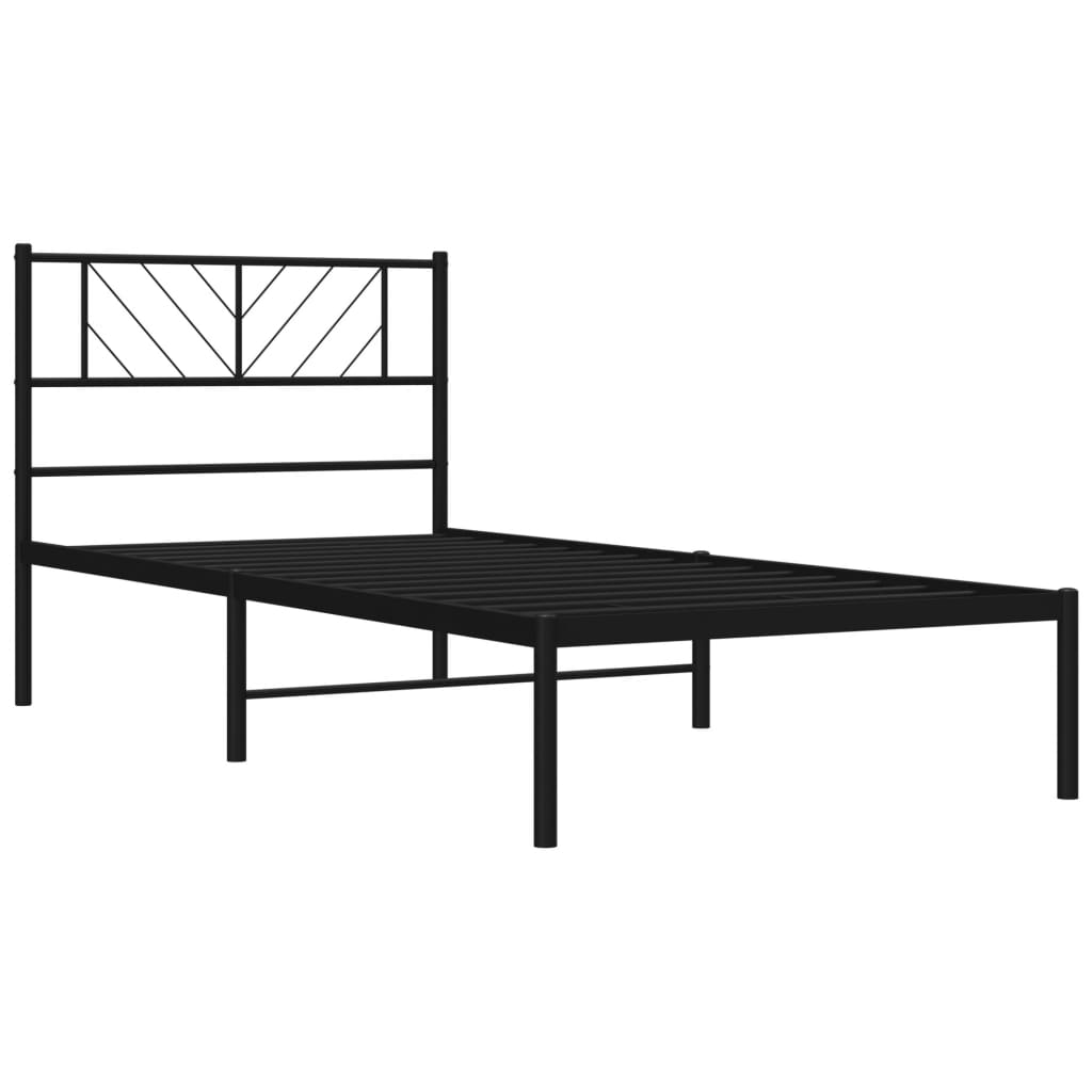 Metalni okvir za krevet s uzglavljem crni 75x190 cm