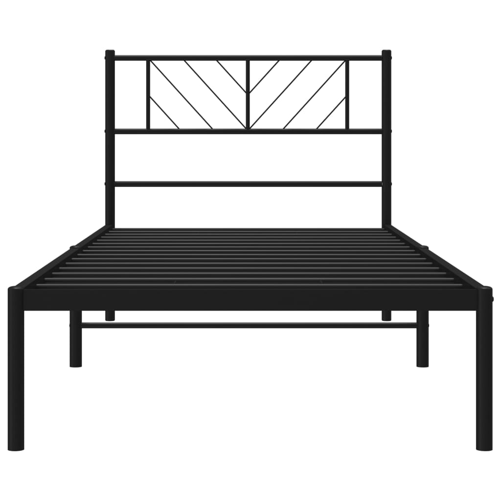 Metalni okvir za krevet s uzglavljem crni 75x190 cm