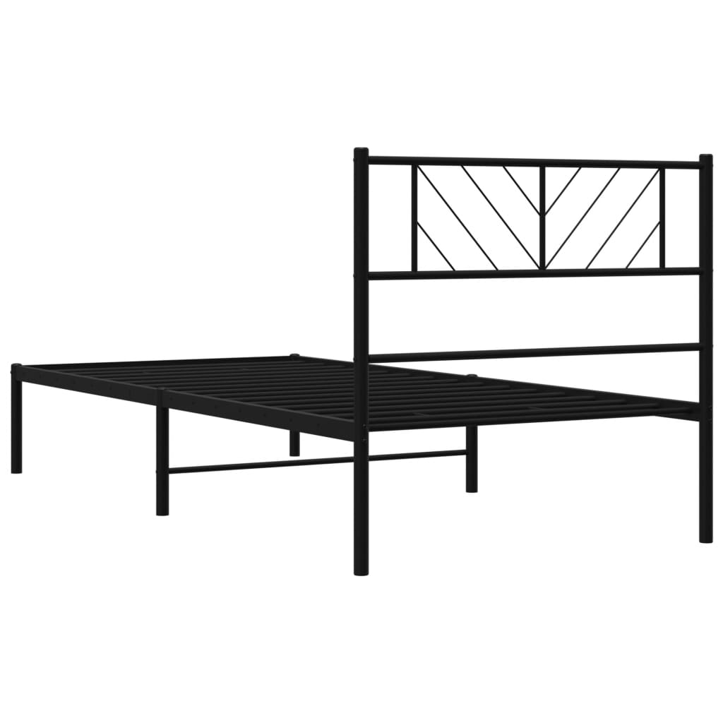 Metalni okvir za krevet s uzglavljem crni 75x190 cm