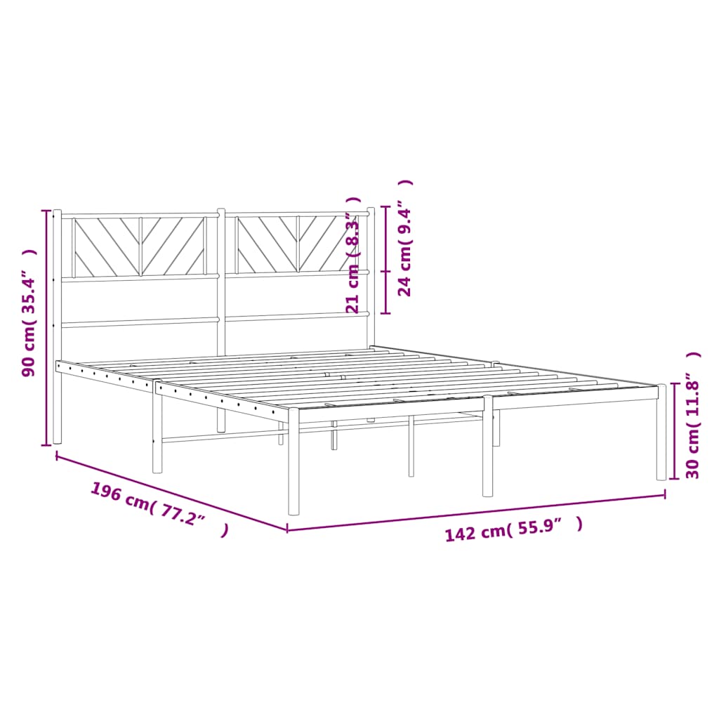 Metalni okvir za krevet s uzglavljem crni 135x190 cm