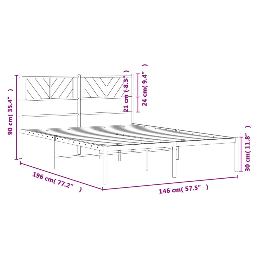 Metalni okvir za krevet s uzglavljem crni 140x190 cm