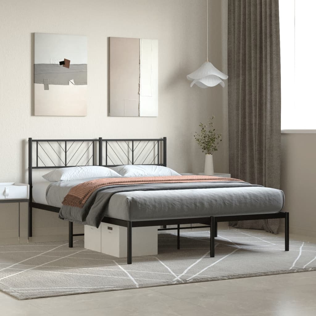 Metalni okvir za krevet s uzglavljem crni 140x200 cm