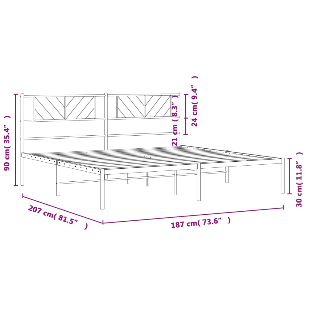 Metalni okvir za krevet s uzglavljem crni 180x200 cm