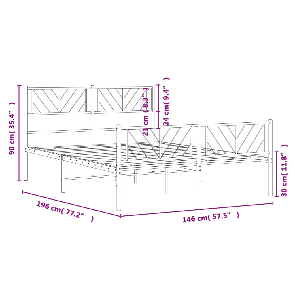 Metalni okvir kreveta uzglavlje i podnožje crni 140x190 cm