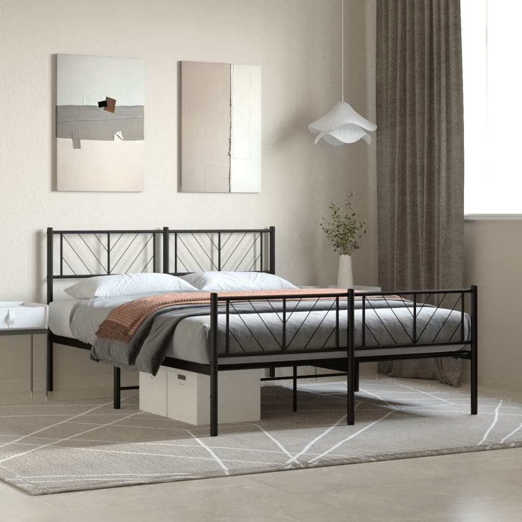 Metalni okvir kreveta uzglavlje i podnožje crni 140x190 cm