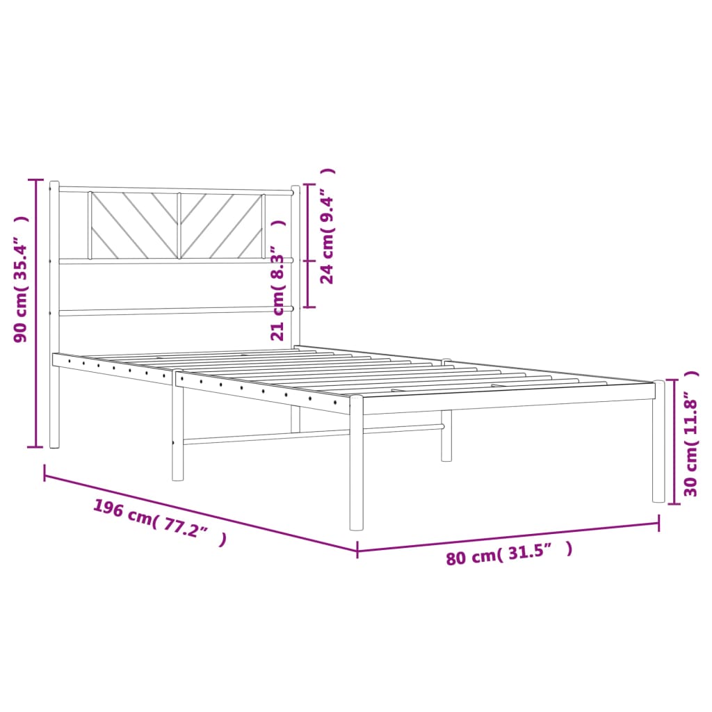 Metalni okvir krevet bez madraca s uzglavljem bijeli 75x190 cm