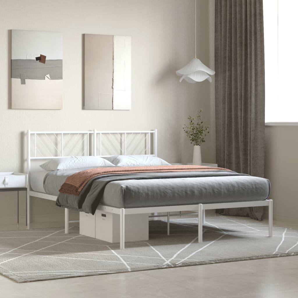 Metalni okvir za krevet s uzglavljem bijeli 140 x 200 cm