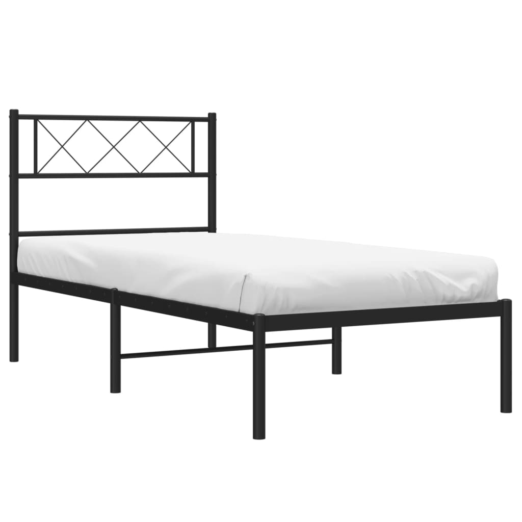 Metalni okvir za krevet s uzglavljem crni 90x190 cm