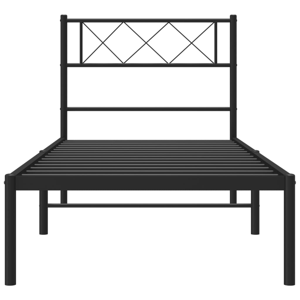 Metalni okvir za krevet s uzglavljem crni 90x190 cm