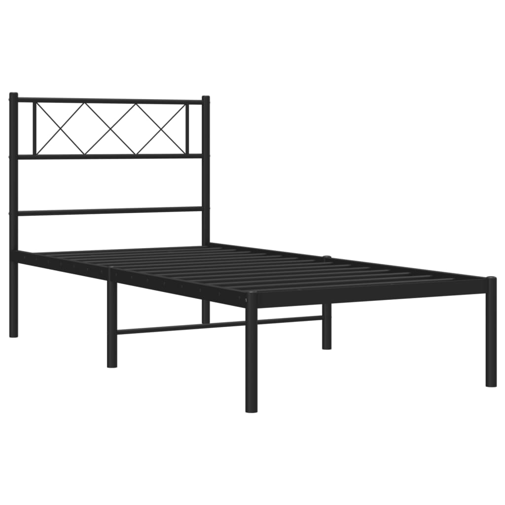Metalni okvir za krevet s uzglavljem crni 90x190 cm