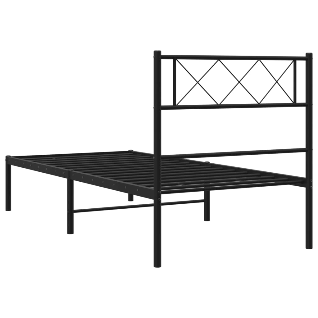 Metalni okvir za krevet s uzglavljem crni 90x190 cm
