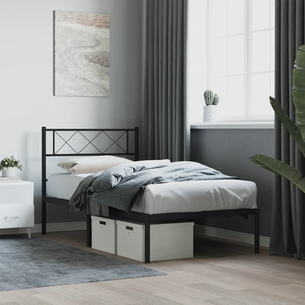 Metalni okvir za krevet s uzglavljem crni 90x190 cm