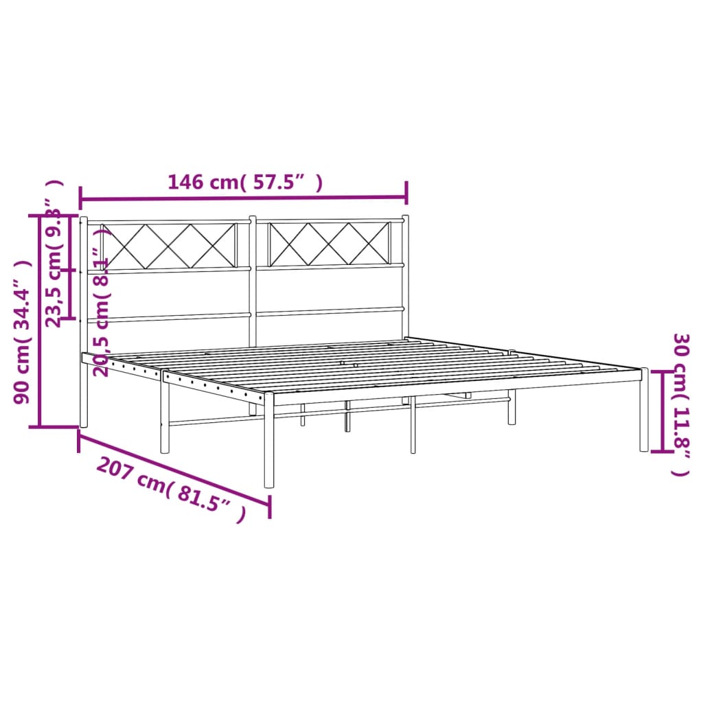 Metalni okvir za krevet s uzglavljem crni 140x200 cm