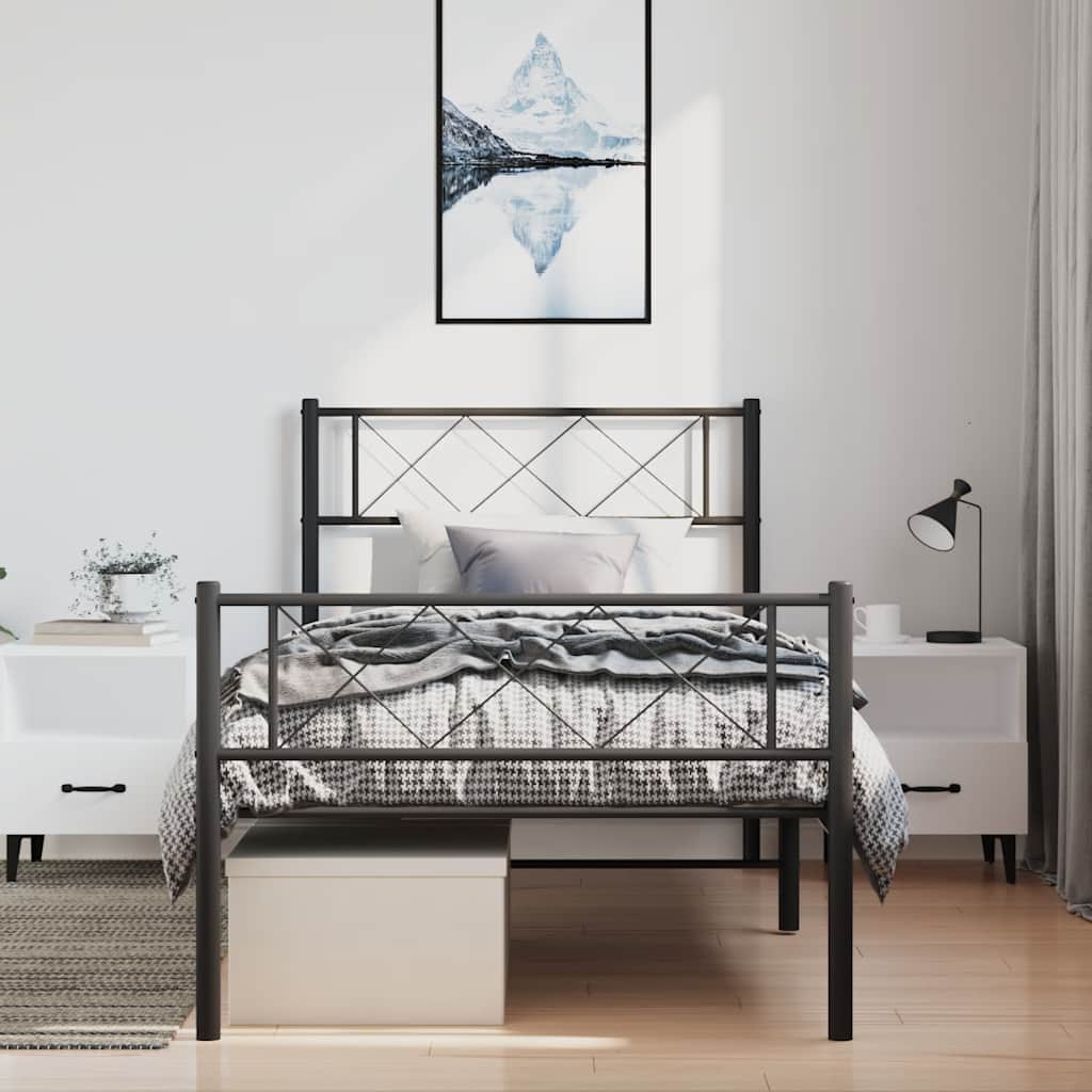 Metalni okvir kreveta uzglavlje i podnožje crni 100x200 cm