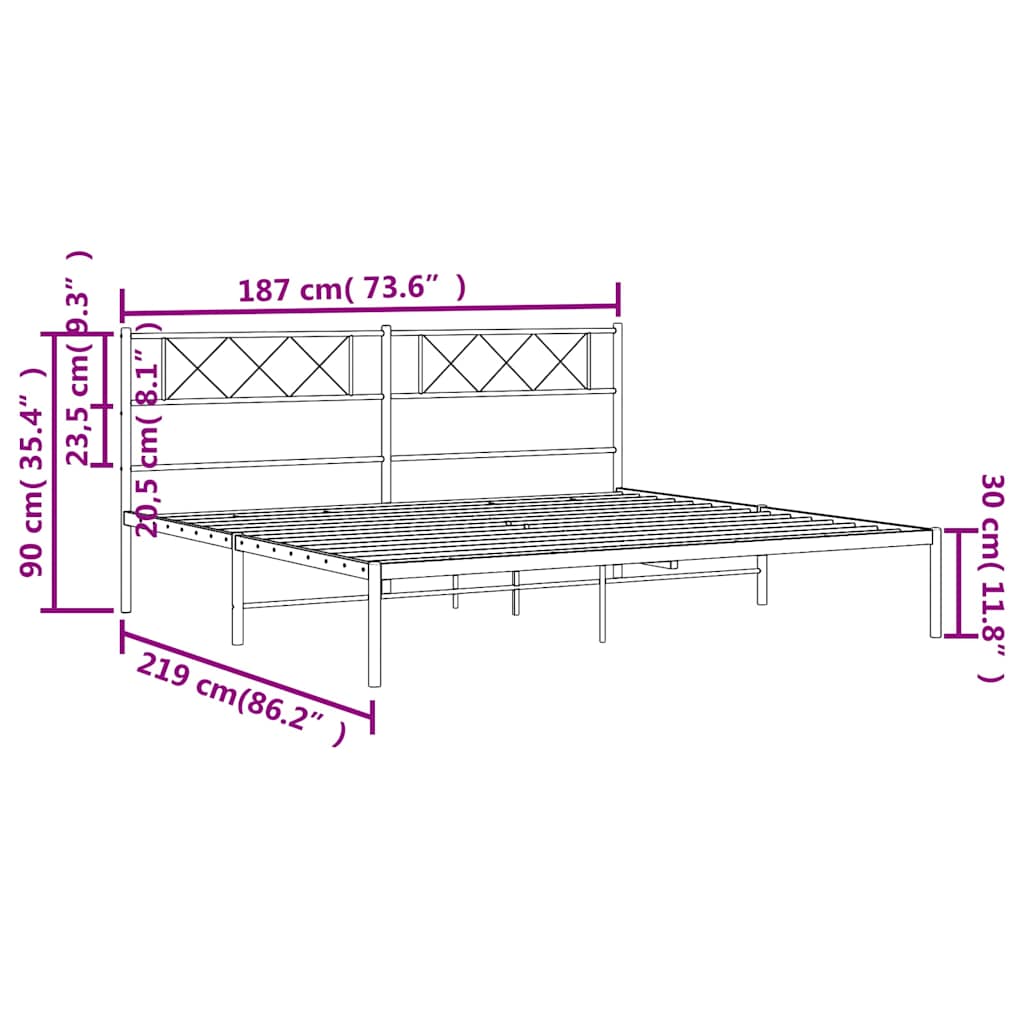Metalni okvir za krevet s uzglavljem bijeli 183x213 cm